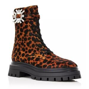Stuart Weitzman Womens Crystal Nova Bedford Bootie US 7 B Leopard Calf Hair EUC